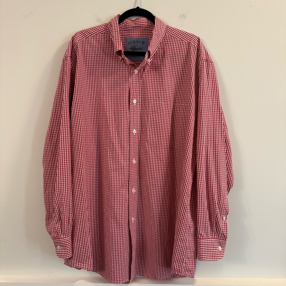 Men’s Orvis Red Gingham Button-Down Shirt size large L